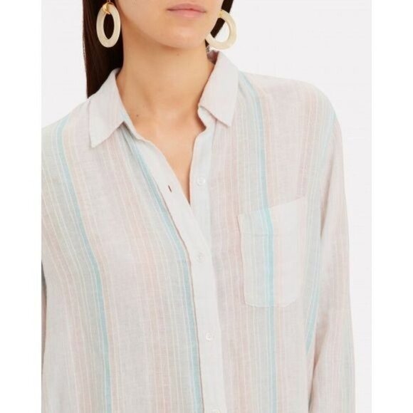 Rails Marbella Linen Blend Stripe Button Down Shirt Large - Picture 2 of 12
